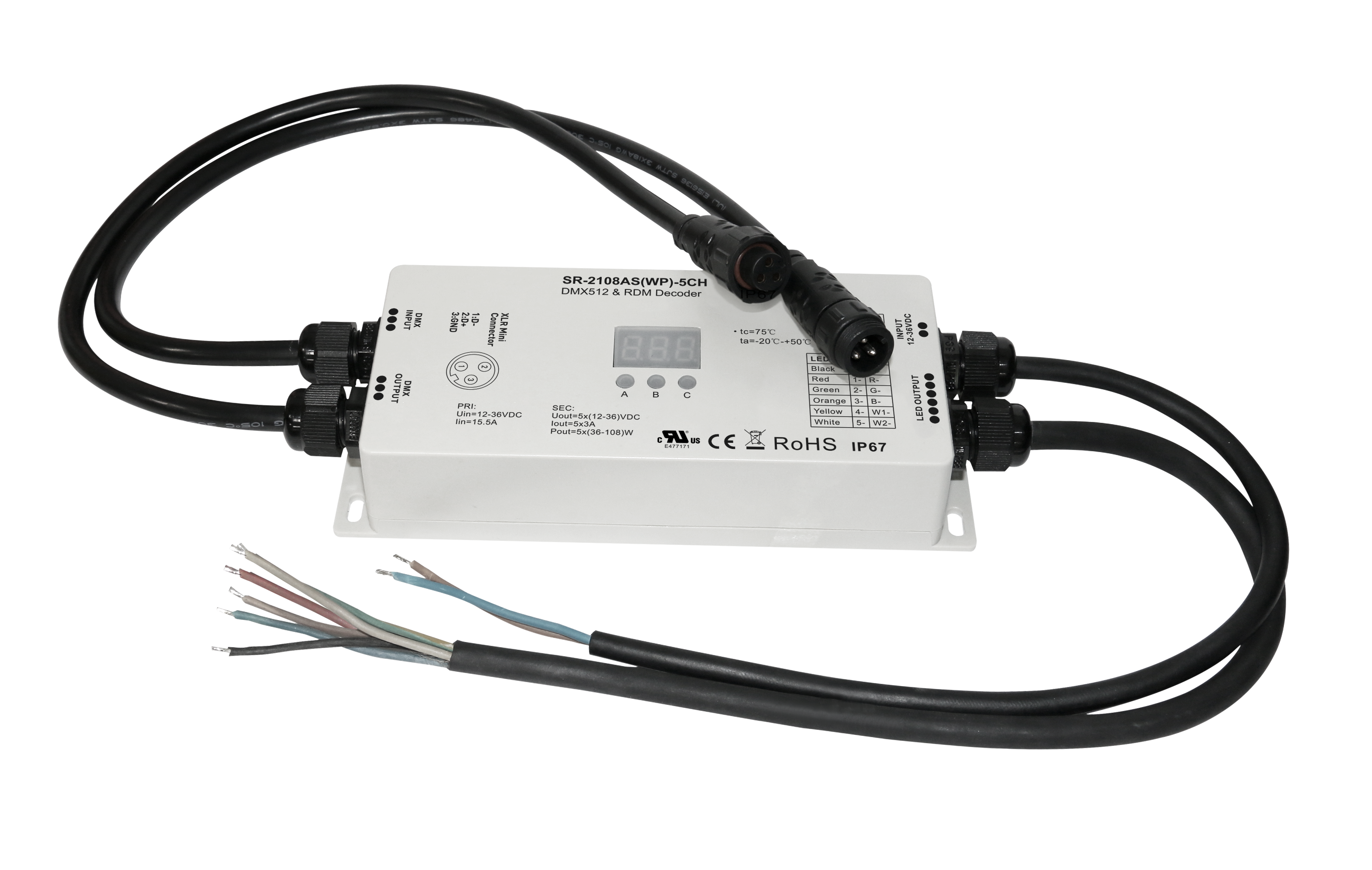 5 Channel Waterproof Low Volt Constant Voltage DMX512 Decoder SR