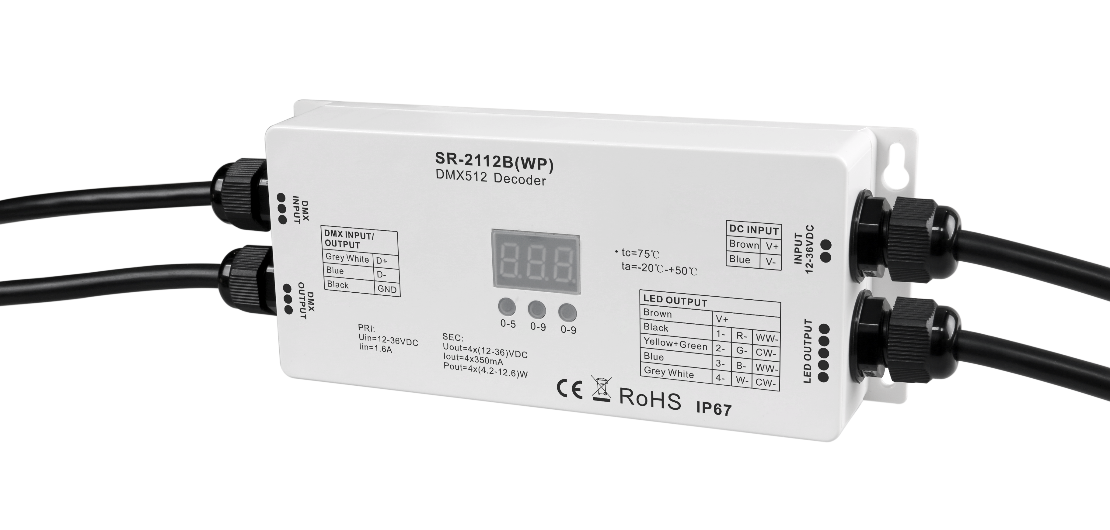 Waterproof Low Volt Constant Current DMX512 Decoder SR-2112B(WP)
