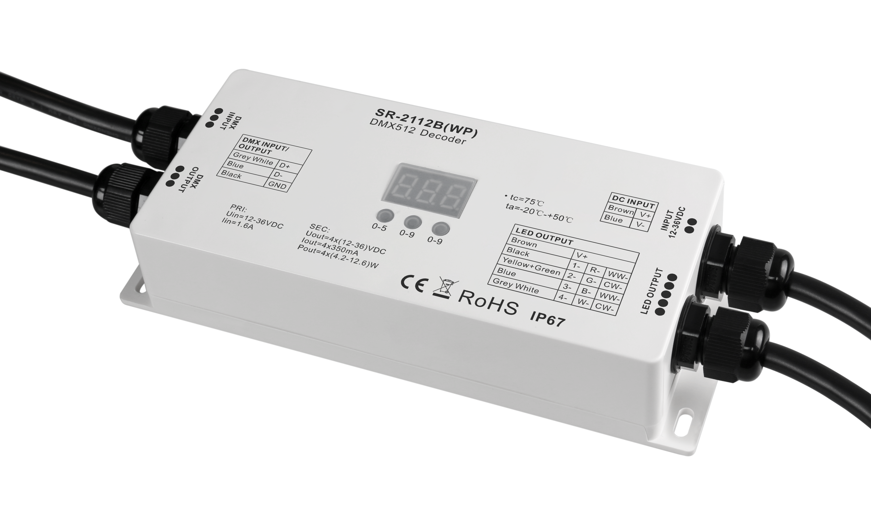 Waterproof Low Volt Constant Current DMX512 Decoder SR-2112B(WP)