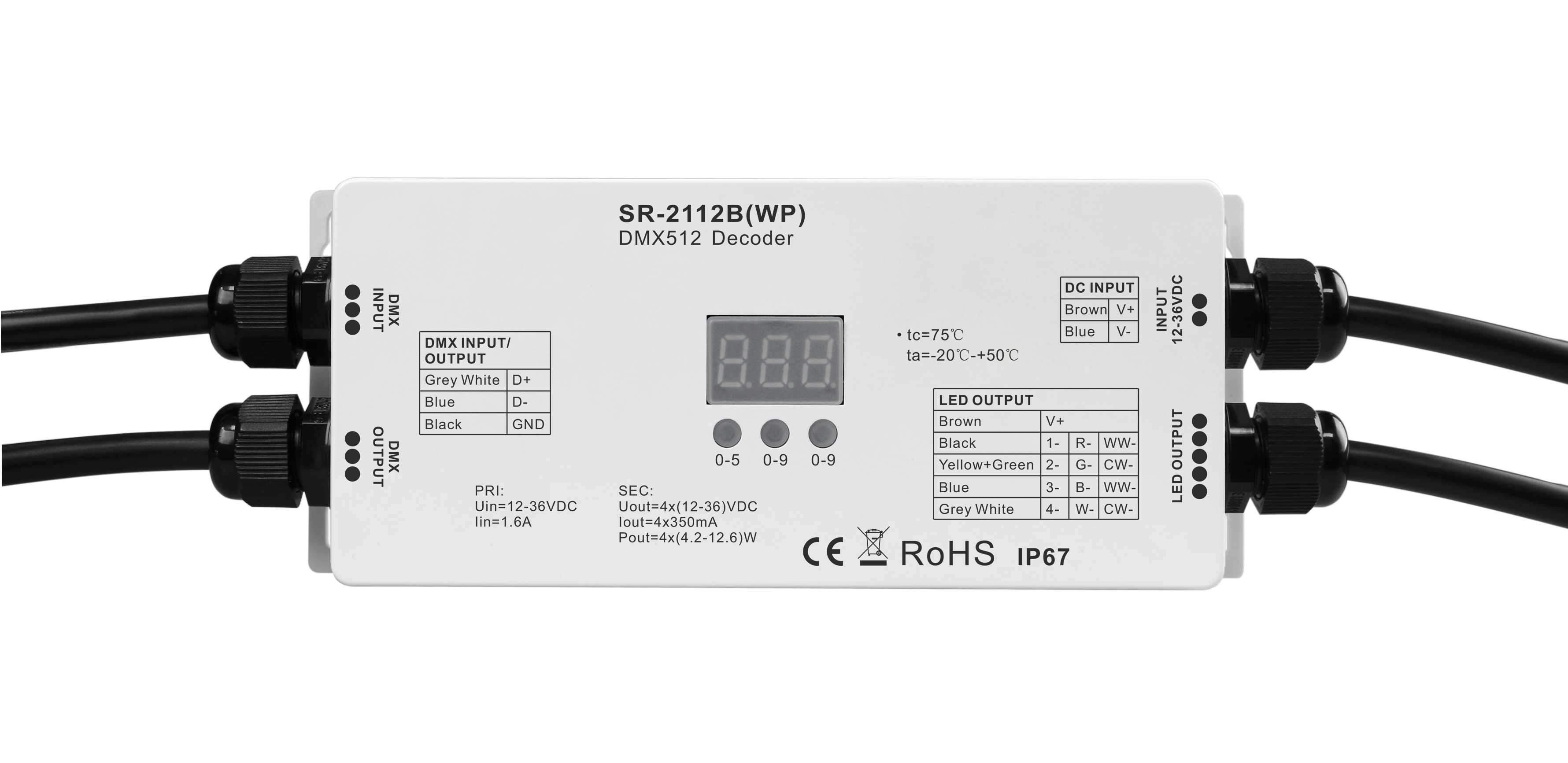Waterproof Low Volt Constant Current DMX512 Decoder SR-2112B(WP)