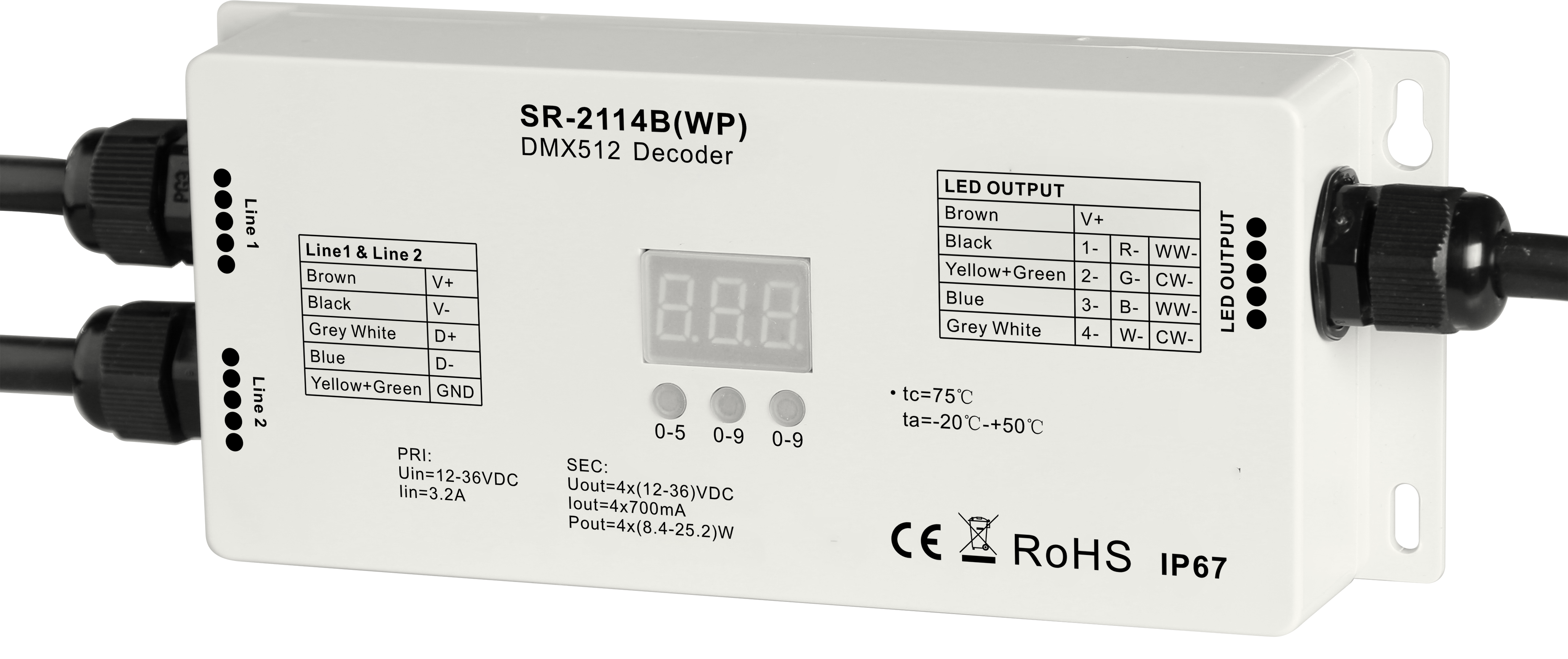 Waterproof Low Volt Constant Current DMX512 Decoder SR-2114B(WP)