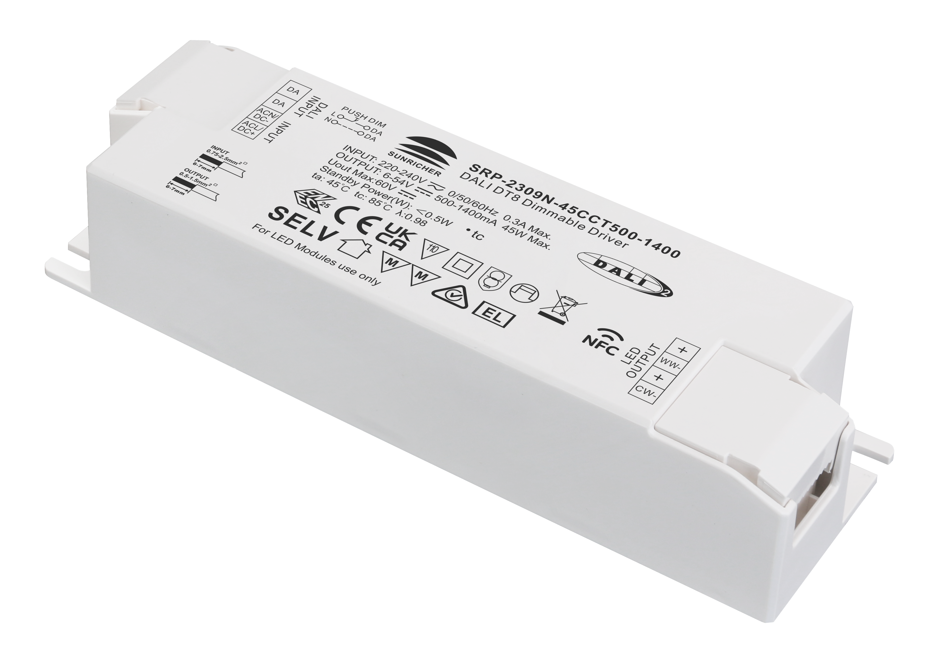 45W NFC Programmable DALI DT8 LED Driver (Constant Current) SRP