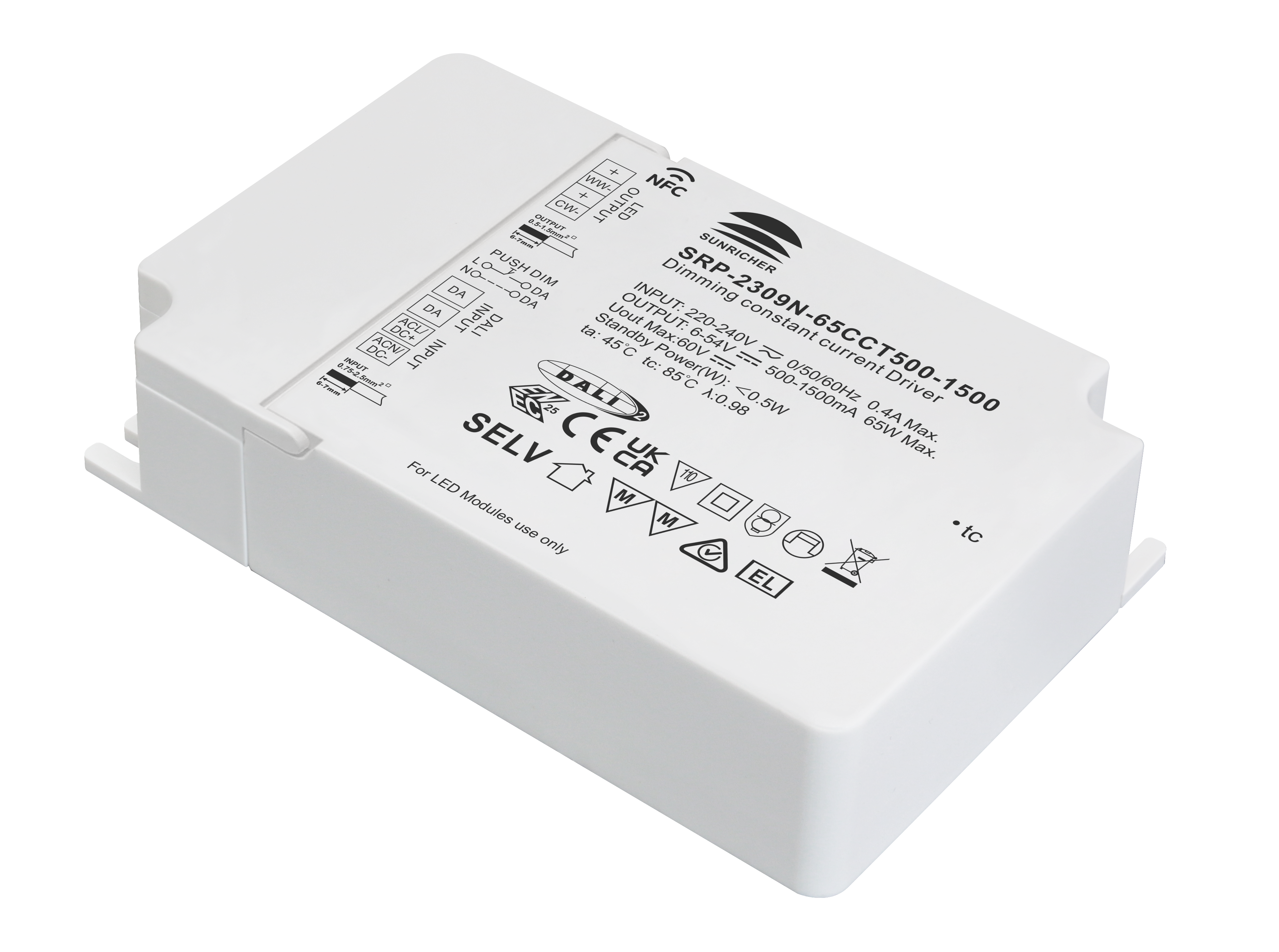 65W NFC Programmable DALI DT8 LED Driver (Constant Current) SRP