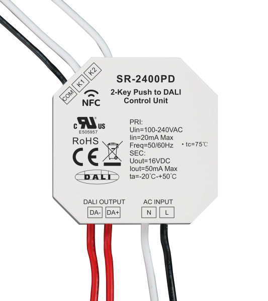 2-Key Push to DALI Control Unit DALI Push Button / Dry Contact Motion Sensor Coupler NFC Programmable SR-2400PD