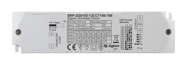 2 Channels 12W Constant Current  ZigBee LED Color Temperature Dimmable Driver SRP-ZG9105-12CCT100-700