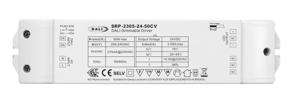 50W  1 Channel 24VDC DALI DT6 LED Constant Voltage Driver SRP-2305-24-50CV