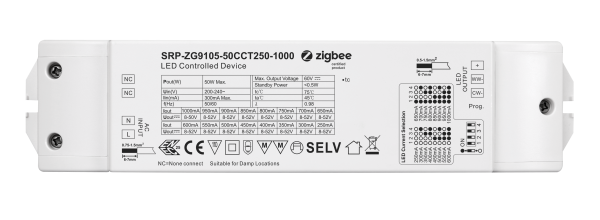 2 Channels 50W Constant Current  ZigBee LED Color Temperature Dimmable Driver SRP-ZG9105-50CCT250-1000