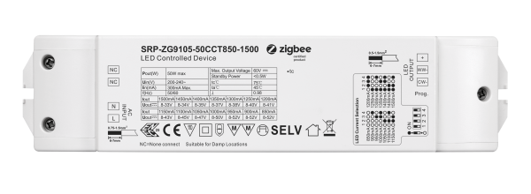 2 Channels 50W Constant Current  ZigBee LED Color Temperature Dimmable Driver SRP-ZG9105-50CCT850-1500