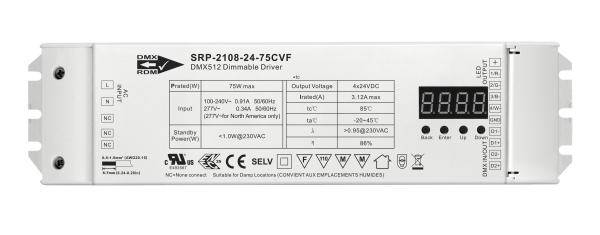 4 Channels Constant Voltage RDM Enabled DMX 100W Dimmable LED Driver SRP-2108-24-75CVF