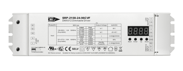 4 Channels Constant Voltage RDM Enabled DMX 96W Dimmable LED Driver SRP-2108-24-96CVF