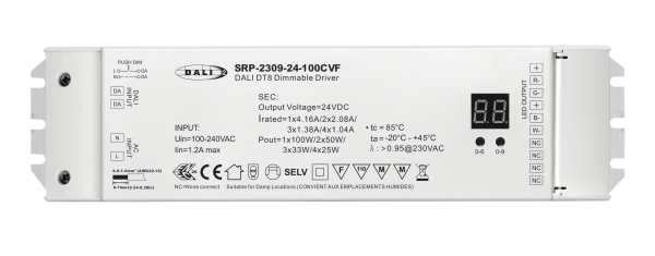 100W 4 Channels 24VDC DALI DT8 LED Constant Voltage Driver SRP-2309-24-100CVF