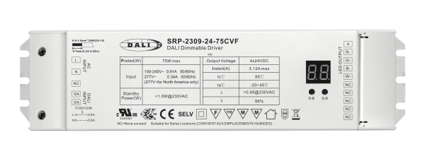 75W 4 Channels 24VDC DALI DT8 LED Constant Voltage Driver SRP-2309-24-75CVF