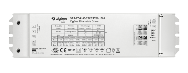 2 Channels 75W Constant Current  ZigBee LED Color Temperature Dimmable Driver SRP-ZG9105-75CCT700-1500