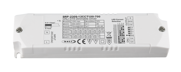 12W DALI DT8 Constant Current LED Driver SRP-2309-12CCT100-700