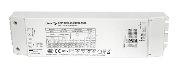 75W DALI DT6 Constant Current LED Driver SRP-2305-75CC700-1500