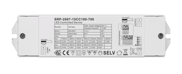 15W 1 Channel Constant Current  0/1-10V LED Driver SRP-2007-15CC100-700