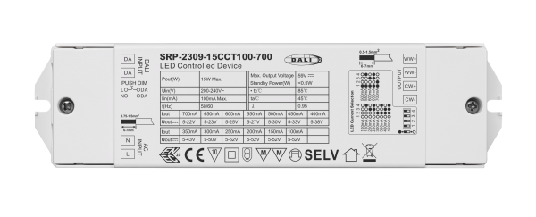 15W DALI DT8 Constant Current LED Driver SRP-2309-15CCT100-700
