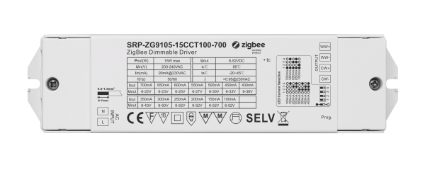 2 Channels 15W Constant Current  ZigBee LED Color Temperature Dimmable Driver SRP-ZG9105-15CCT100-700