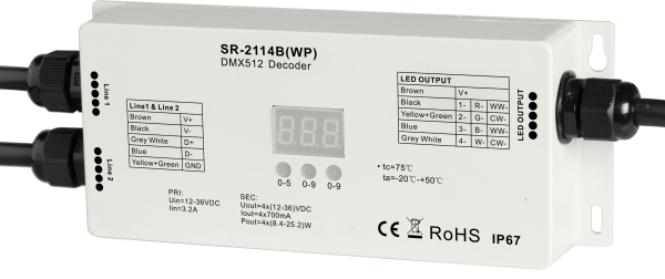 Waterproof Low Volt Constant Current DMX512 Decoder SR-2114B(WP)