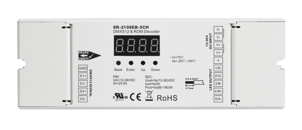 Low Volt Constant Voltage 5 Channels DMX Decoder SR-2108EB-5CH
