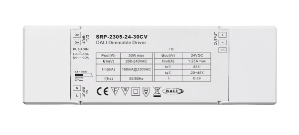 30W 1 Channel 24VDC DALI DT6 LED Constant Voltage Driver SRP-2305-24-30CV