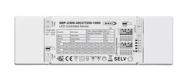 30W DALI DT8 Constant Current LED Driver SRP-2309-30CCT250-1000