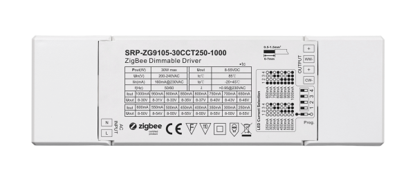 2 Channels 30W Constant Current  ZigBee LED Color Temperature Dimmable Driver SRP-ZG9105-30CCT250-1000