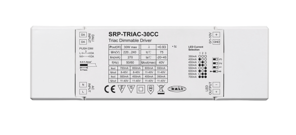 30W Triac Constant Current Dimmable LED Driver With 4 Dimming Interfaces In 1 SRP-TRIAC-30CC
