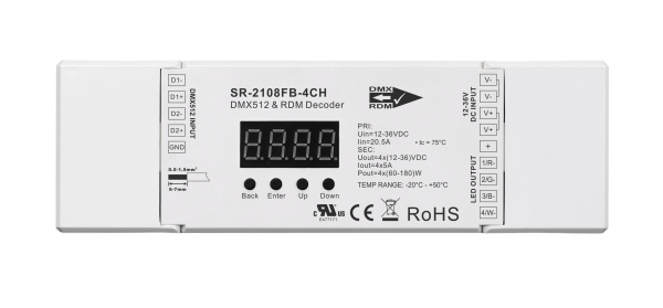 Constant Voltage 4 Channels DMX & RDM Controller With Master & Decoder Modes SR-2108FB-4CH