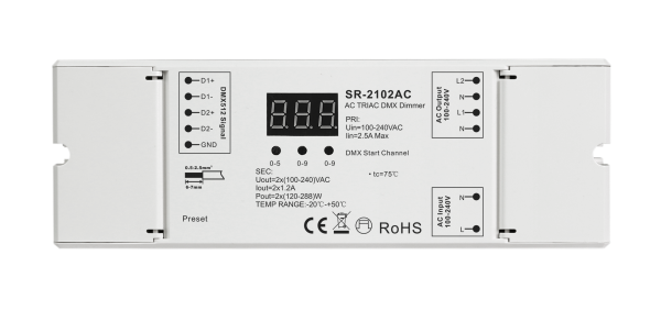 2 Channel AC Triac DMX512 Dimmer SR-2102AC