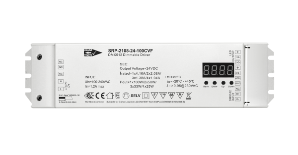 4 Channels Constant Voltage RDM Enabled DMX 100W Dimmable LED Driver SRP-2108-24-100CVF