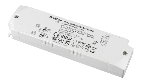 2 Channels 12W NFC Constant Current ZigBee Tunable White LED Dimmable Driver SRP-ZG9105N-12CCT100-700