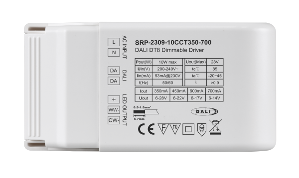 10W DALI DT8 Constant Current LED Driver SRP-2309-10CCT350-700