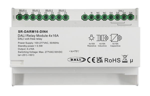 4CH 4x16A DIN Rail DALI DALI-2 Relay Switch SR-DARM16-DIN4