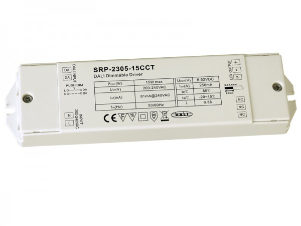 2 Channels Constant Current DALI Dimmable LED Driver SRP-2305-15CCT
