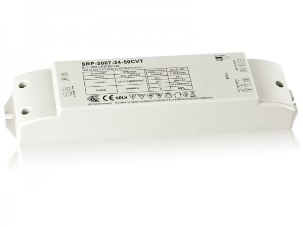 2 Channels 50W Dimmable 12V LED Driver with 1-10V Interface SRP-2007-50W-CVT