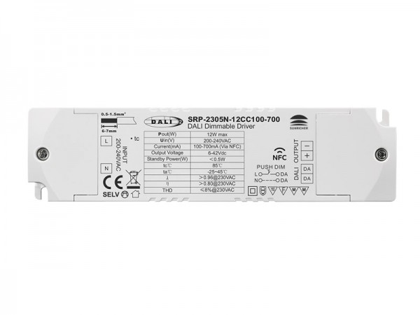 12W NFC Programmable DALI DT6 LED Driver (Constant Current) SRP-2305N-12CC100-700