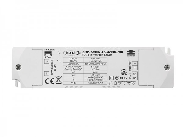 15W NFC Programmable DALI DT6 LED Driver (Constant Current) SRP-2305N-15CC100-700