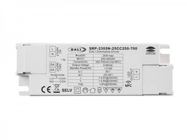 25W NFC Programmable DALI DT6 LED Driver (Constant Current) SRP-2305N-25CC250-700