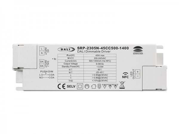 45W NFC Programmable DALI DT6 LED Driver (Constant Current) SRP-2305N-45CC500-1400