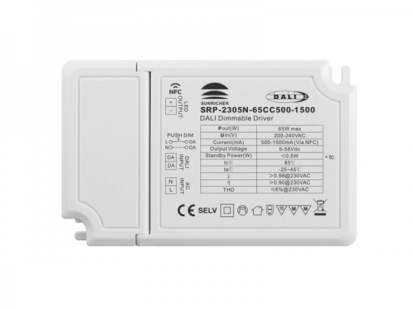 65W NFC Programmable DALI DT6 LED Driver (Constant Current) SRP-2305N-65CC500-1500