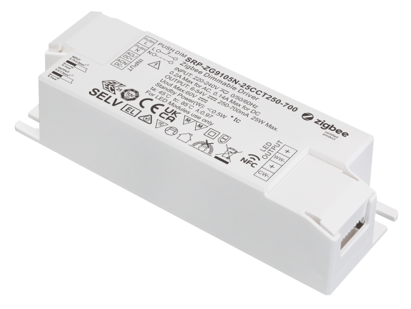 2 Channels 25W NFC Constant Current ZigBee Tunable White LED Dimmable Driver SRP-ZG9105N-25CCT250-700