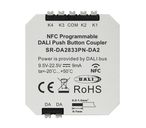NFC Programmable 4-Key DALI DALI-2 Push Button Coupler SR-DA2833PN-DA2