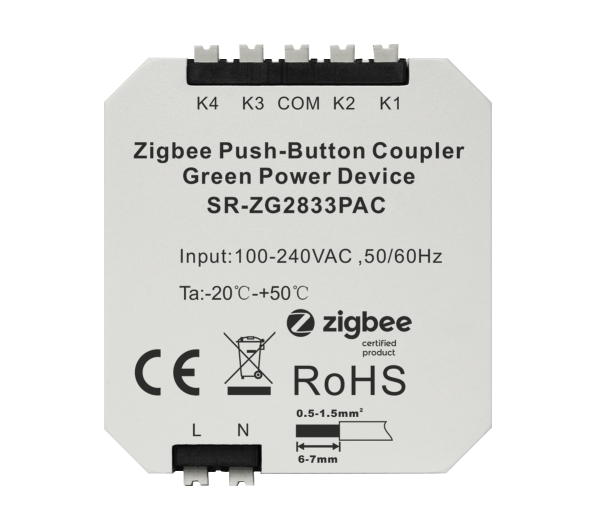 AC Powered Configurable Zigbee Push-button Coupler  SR-ZG2833PAC