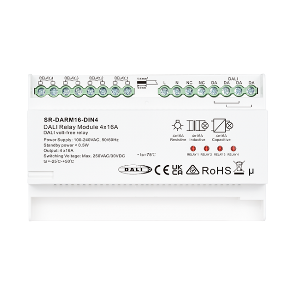 4CH 4x16A DIN Rail DALI DALI-2 Relay Switch SR-DARM16-DIN4