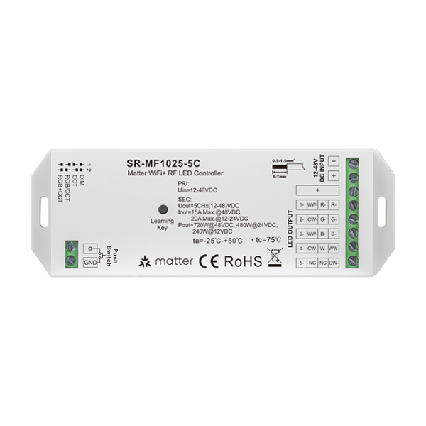 Matter Over WiFi RGB+CCT+ RF 4 in 1 LED Controller SR-MF1025-5C