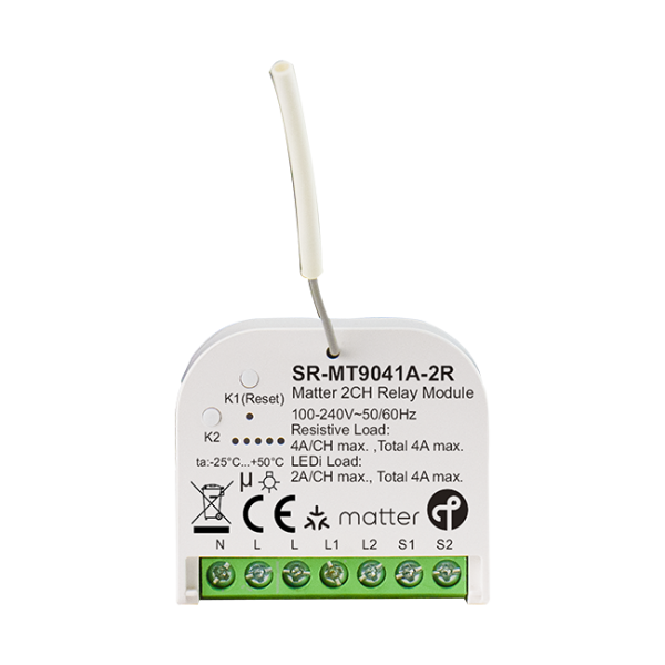 Matter Over Thread + ZigBee Dual Tech 2CH Smart Relay SR-MT9041A-2R