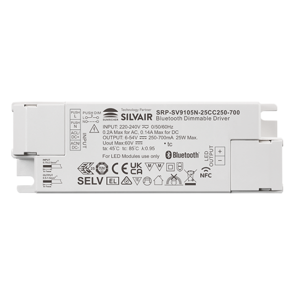 25W 1CH BLE NFC Enabled LED Driver (Constant Current) SRP-SV9105N-25CC250-700