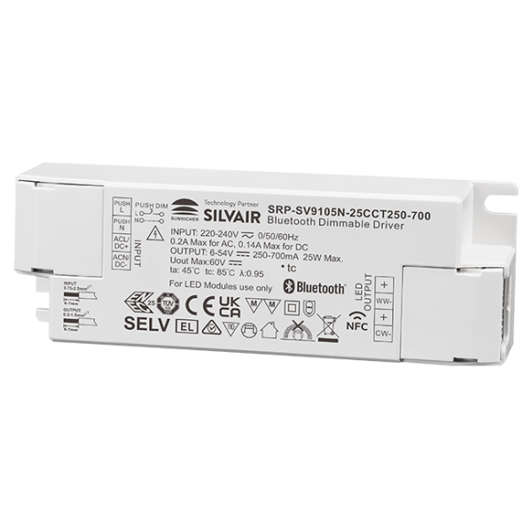25W 2CH BLE NFC Enabled LED Driver (Constant Current) SRP-SV9105N-25CCT250-700