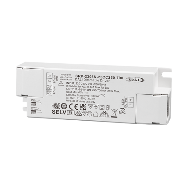 25W NFC Programmable DALI DT6 LED Driver (Constant Current) SRP-2305N-25CC250-700